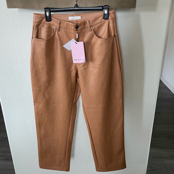 AVEC LES FILLES faux brown straight leg leather pants. Size L, NWT•••Anthro - Picture 6 of 16